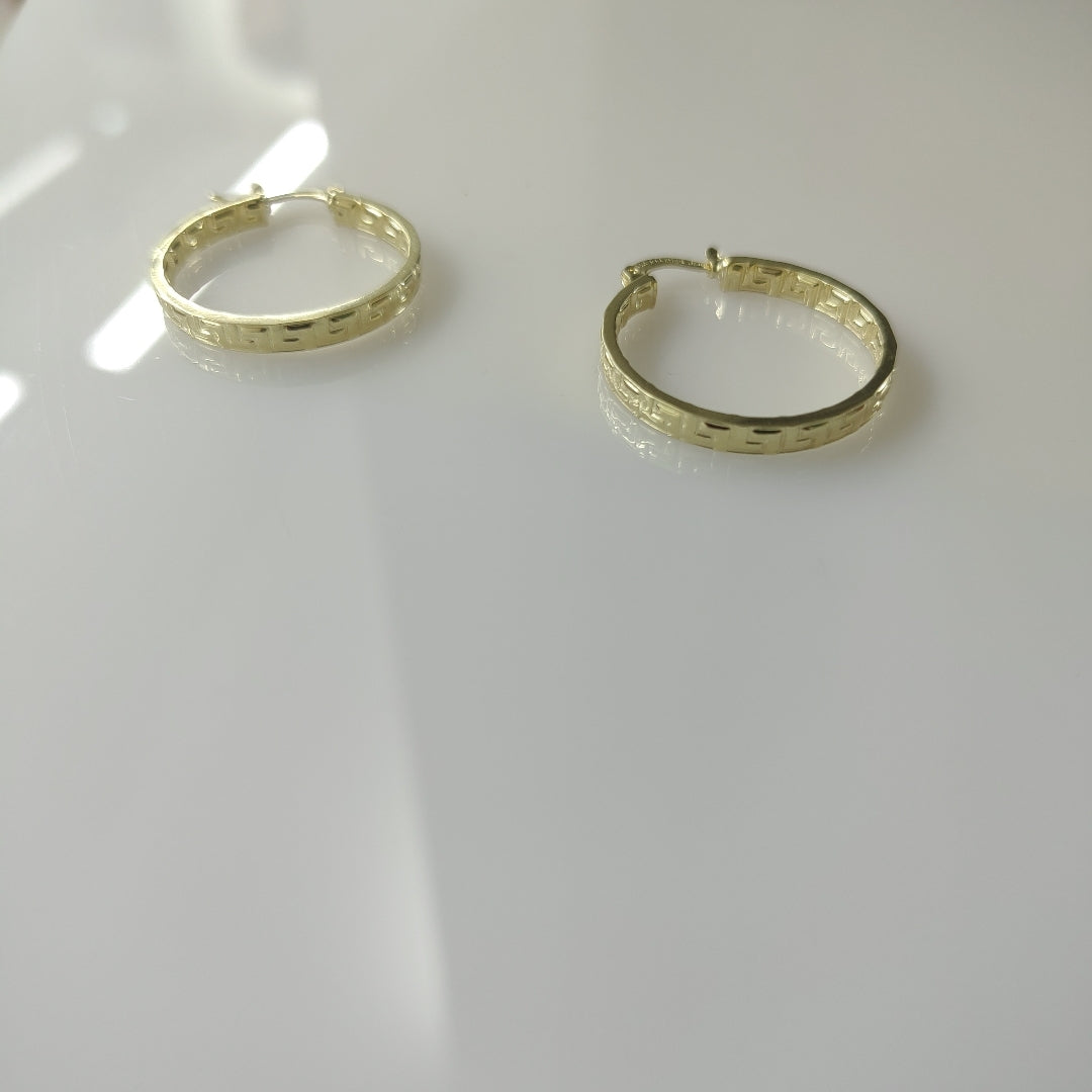 ARETES TEJIDO ARRACADA CON GRECAS 14K 2.6 GR (NUEVO)