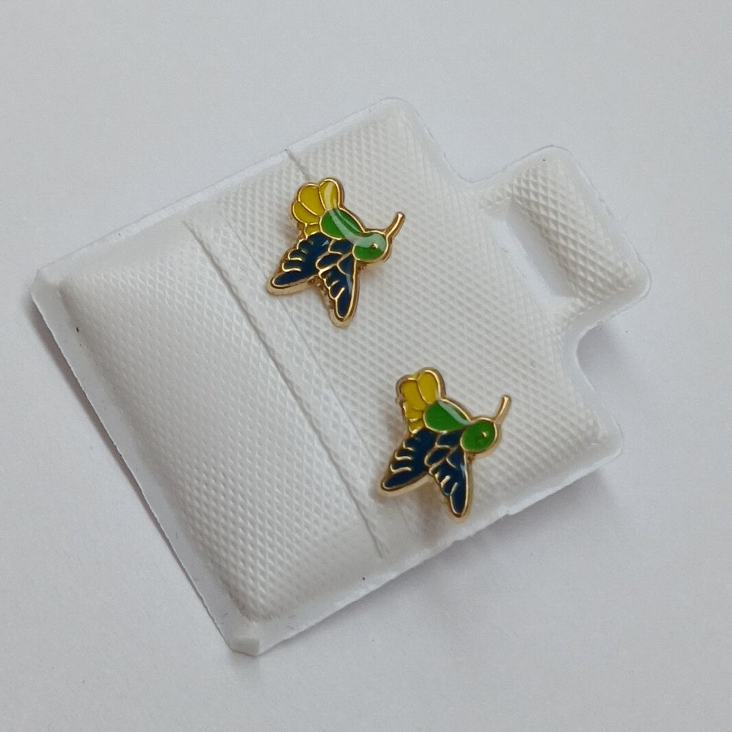 BROQUELES BROQUEL FIG COLIBRI ESMALTE VERDE 14K 0.2138 GR (NUEVO)