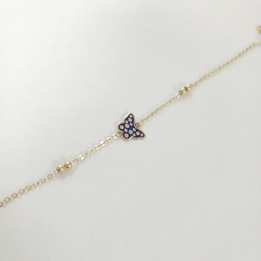 PULSERA TEJIDO ESPECIAL MARIPOSA CON ESMALTE 14K 18 CM 1.8 GR (NUEVO)