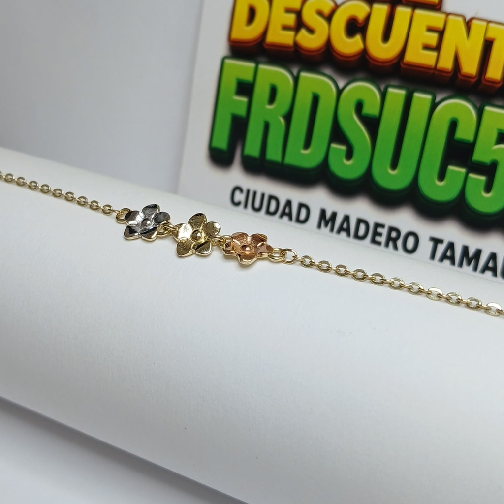 PULSERA TEJIDO ESPECIAL FIG FLORES 14K 18 CM 2.1 GR (NUEVO)