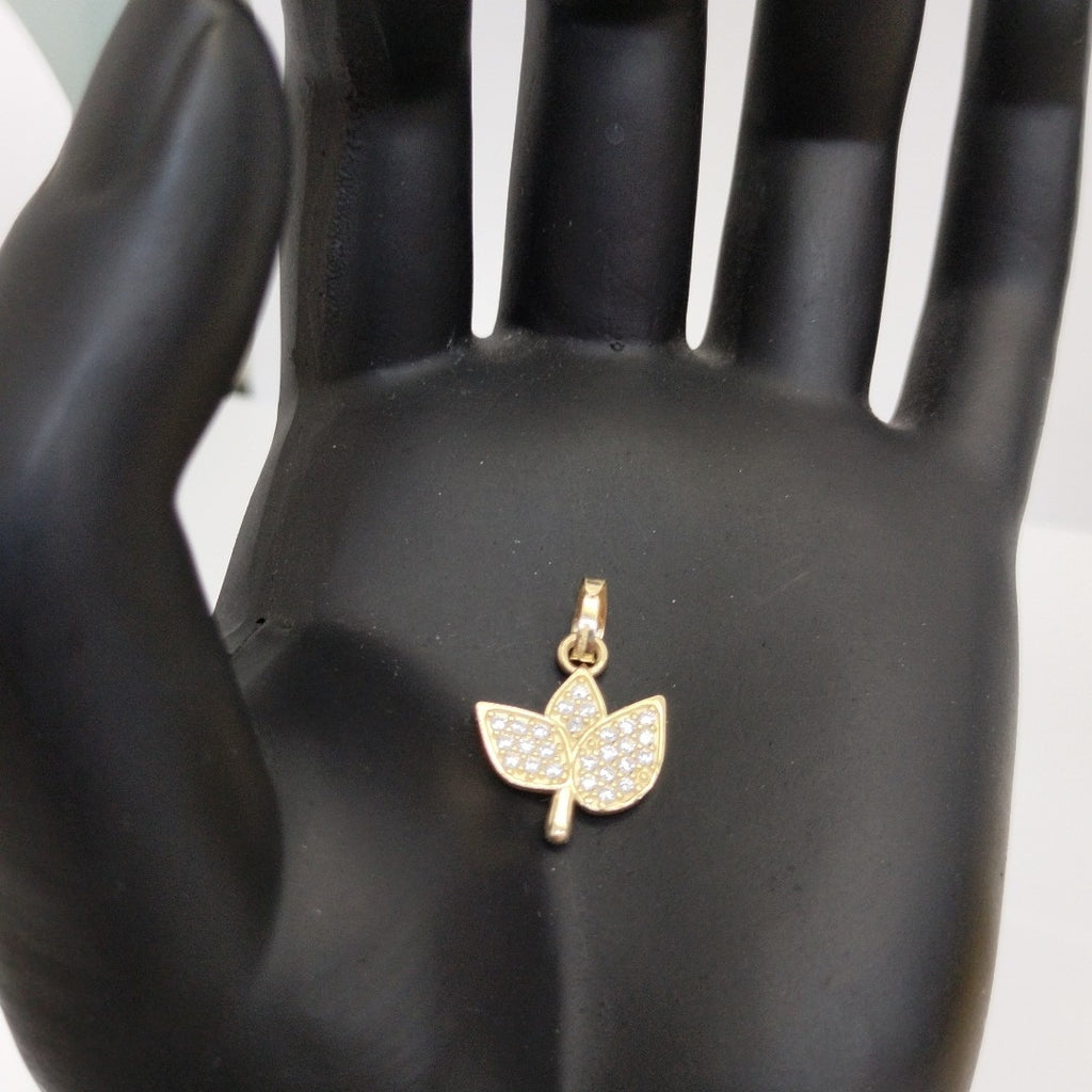 DIJE TEJIDO HOJAS CON CIRCONIAS 14K 1 GR (NUEVO)