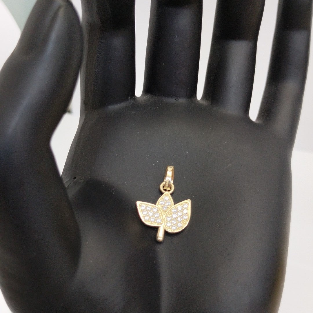 DIJE TEJIDO HOJAS CON CIRCONIAS 14K 1 GR (NUEVO)