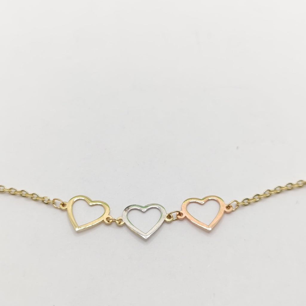 PULSERA ESPECIAL CON CORAZONES 14K 18 CM 1.3 GR (NUEVO)