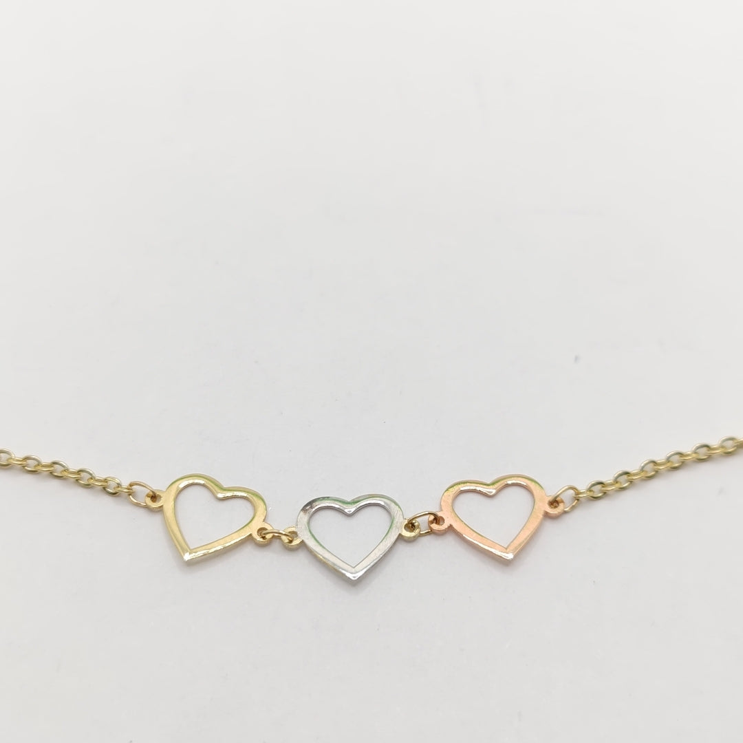 PULSERA ESPECIAL CON CORAZONES 14K 18 CM 1.3 GR (NUEVO)