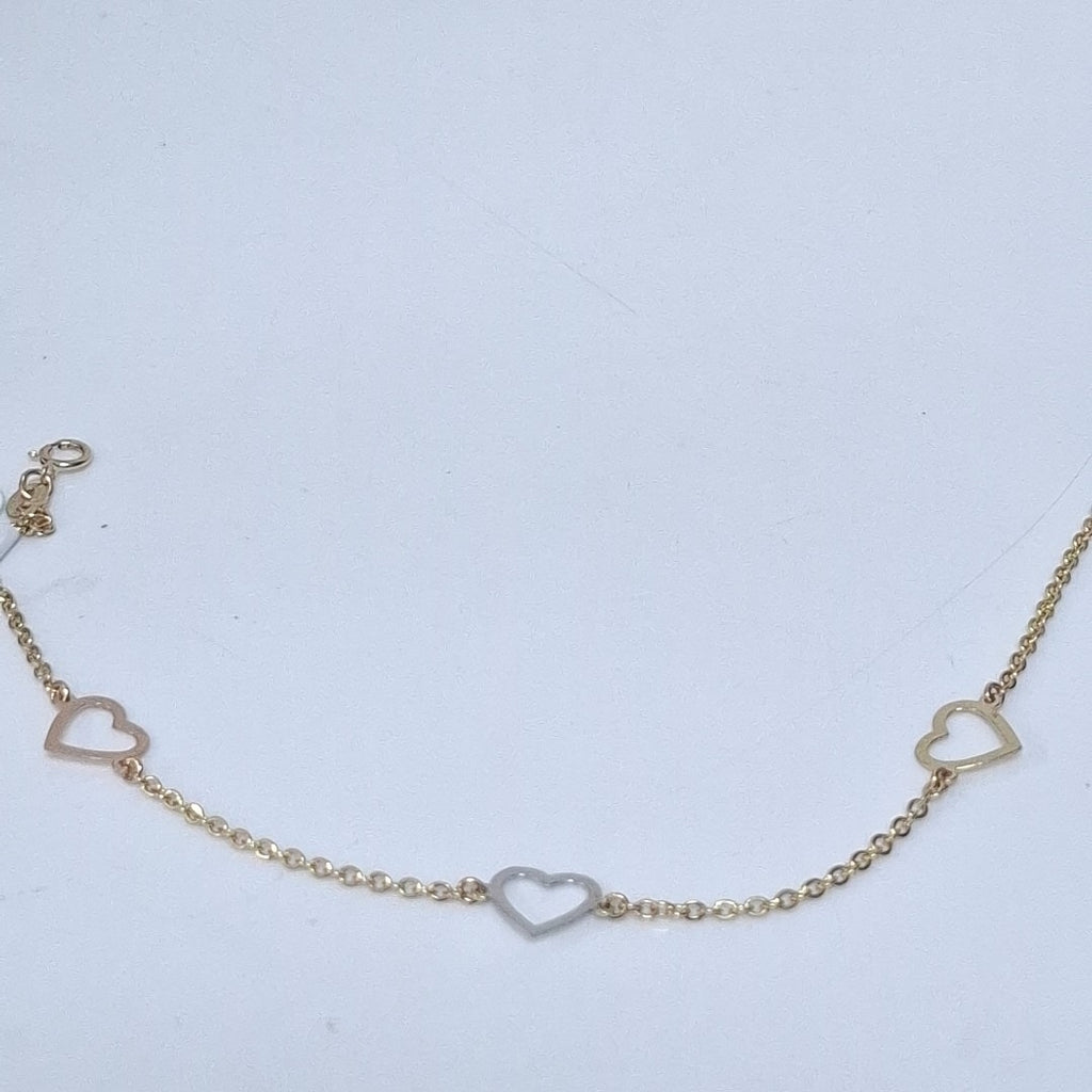 PULSERA ESPECIAL CON CORAZONES CONBINADOS 14K 18 CM 1.7 GR (NUEVO)