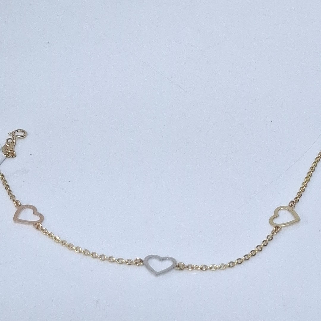 PULSERA ESPECIAL CON CORAZONES CONBINADOS 14K 18 CM 1.7 GR (NUEVO)