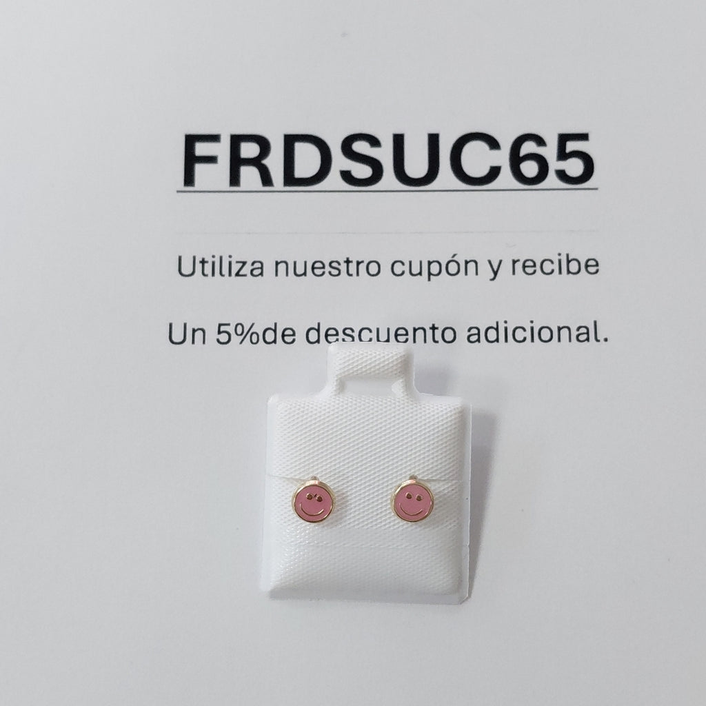 BROQUELES BROQUEL FIG SONRISA ESMALTE ROSA 14K 0.1696 GR (NUEVO)