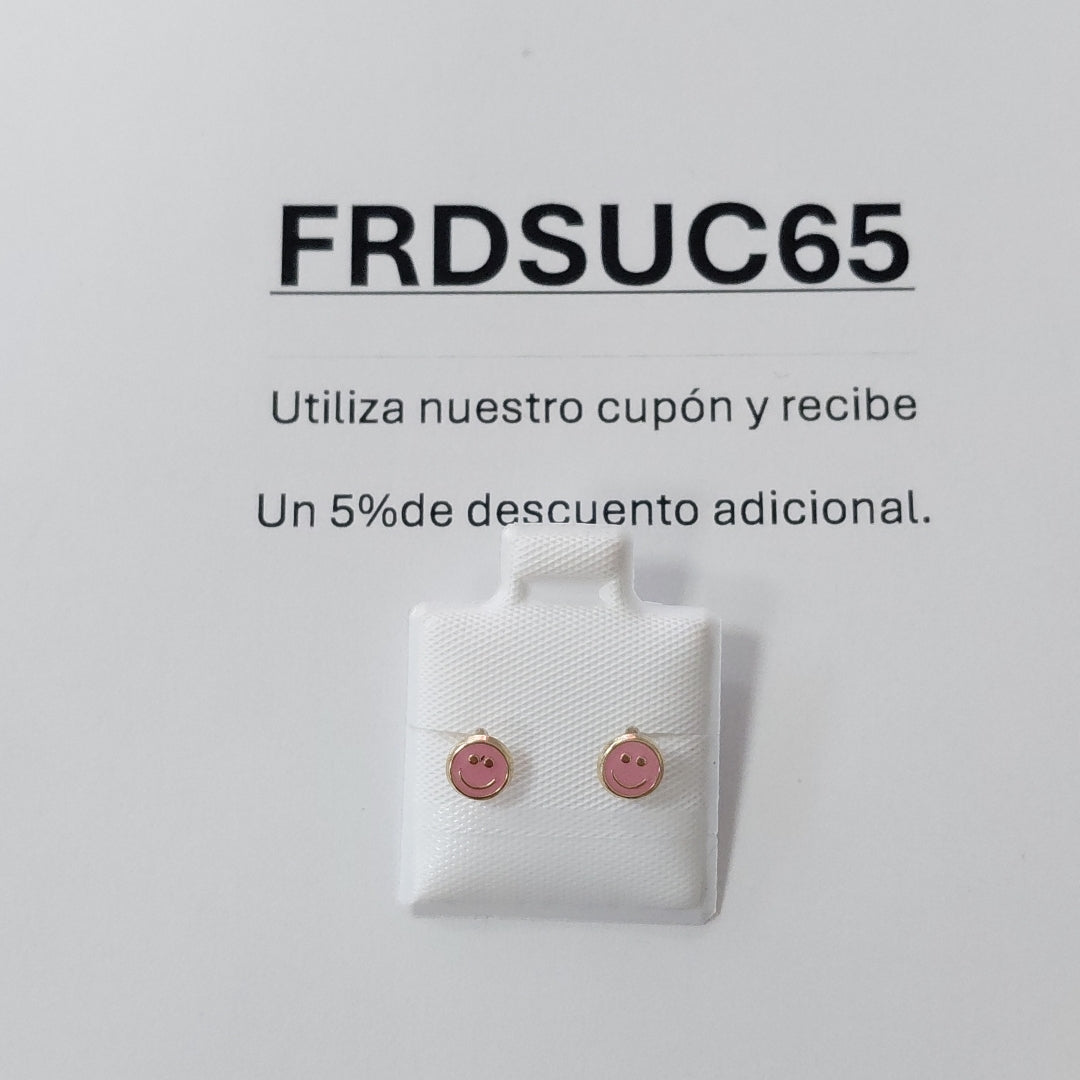 BROQUELES BROQUEL FIG SONRISA ESMALTE ROSA 14K 0.1696 GR (NUEVO)