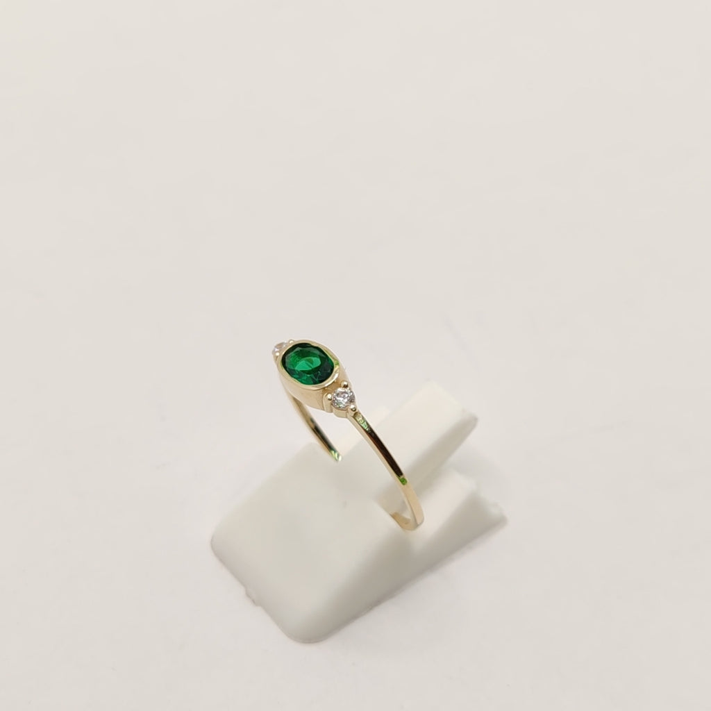 ANILLOS TEJIDO ANILLITO C CIRCONIAS Y PIEDRA VERDE 14K 7 1.2 GR (NUEVO)