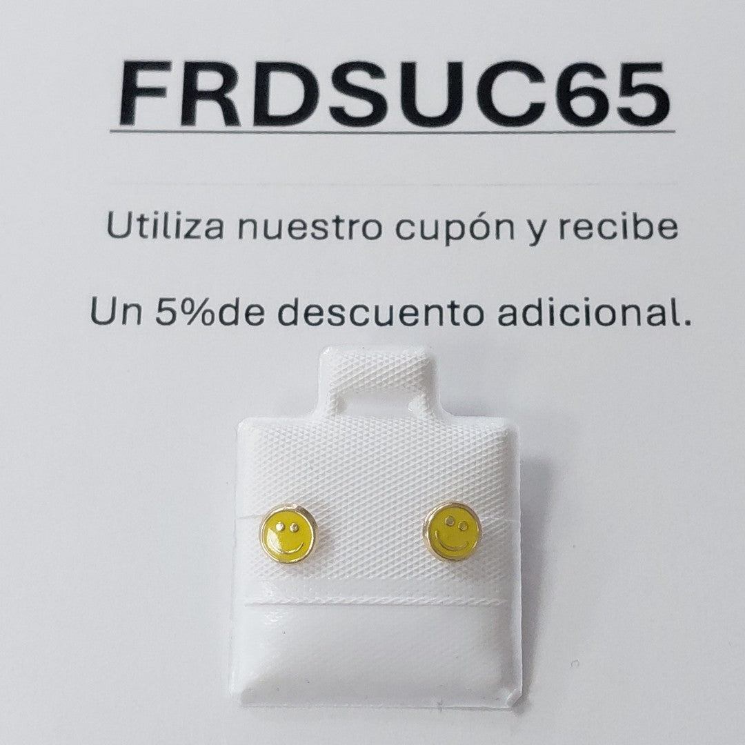 BROQUELES BROQUEL FIG SONRISA ESMALTE AMARILLO 14K 0.2074 GR (NUEVO)