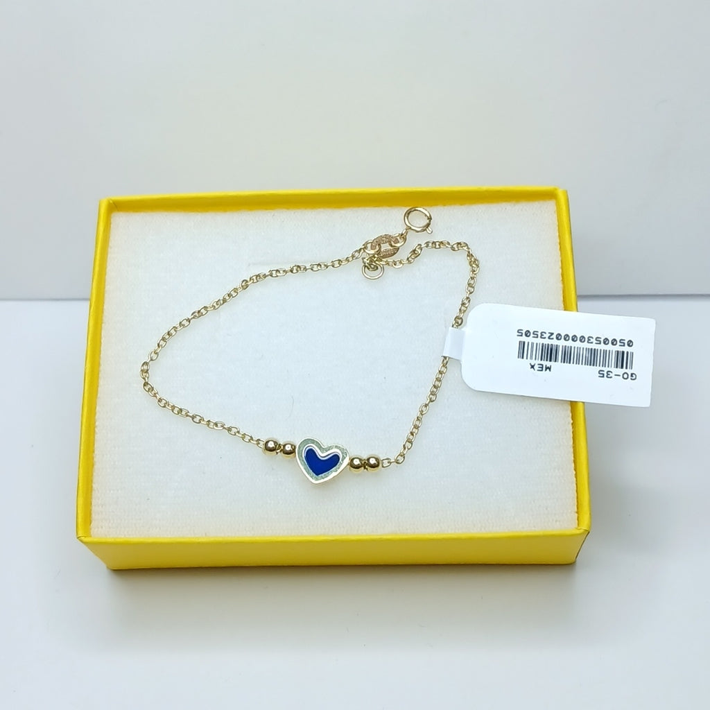 PULSERA TEJIDO ESPECIAL CON FIGURA CORAZON CON ESMALTE AZUL 14K 18 CM 2 GR (NUEVO)