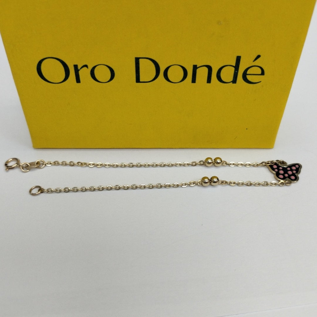 PULSERA TEJIDO ESPECIAL MARIPOSA CON ESMALTE 14K 18 CM 1.8 GR (NUEVO)