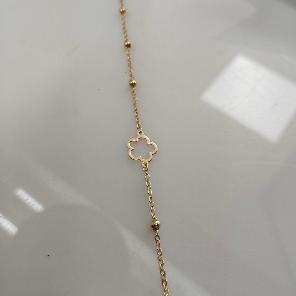PULSERA TEJIDO ESPECIAL CON FLOR 14K 18 CM 1.6 GR (NUEVO)