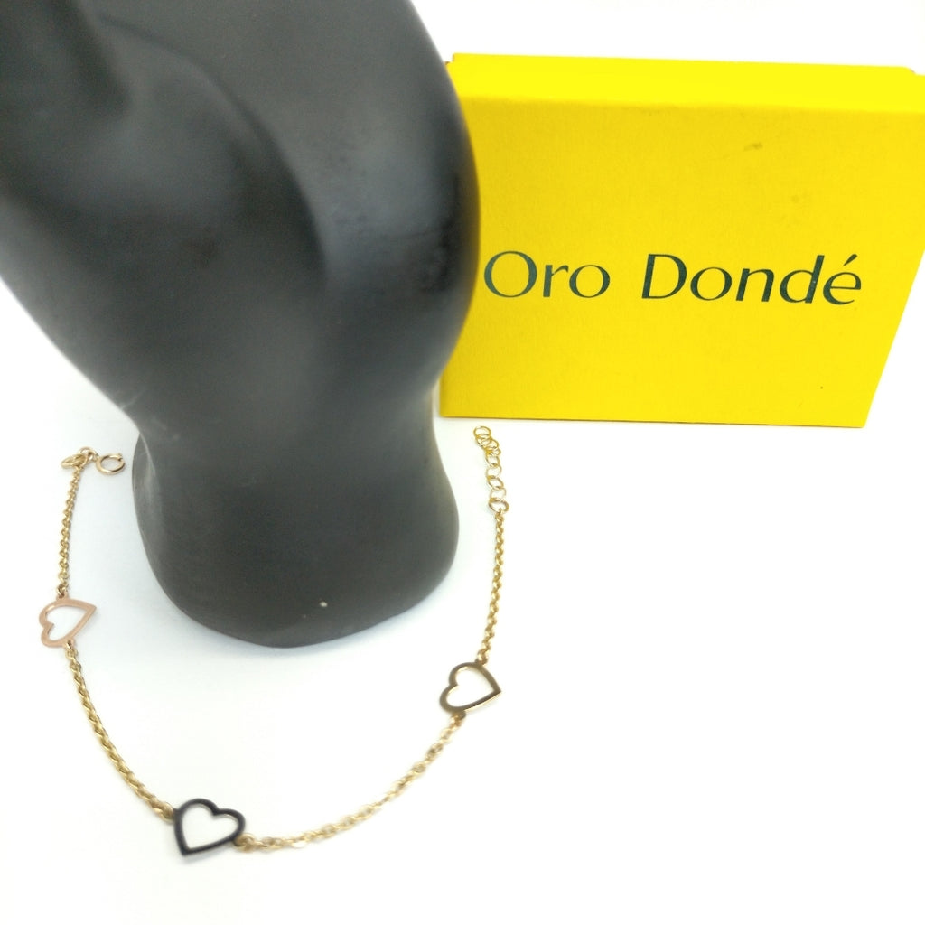 PULSERA ESPECIAL CON CORAZONES CONBINADOS 14K 18 CM 1.7 GR (NUEVO)