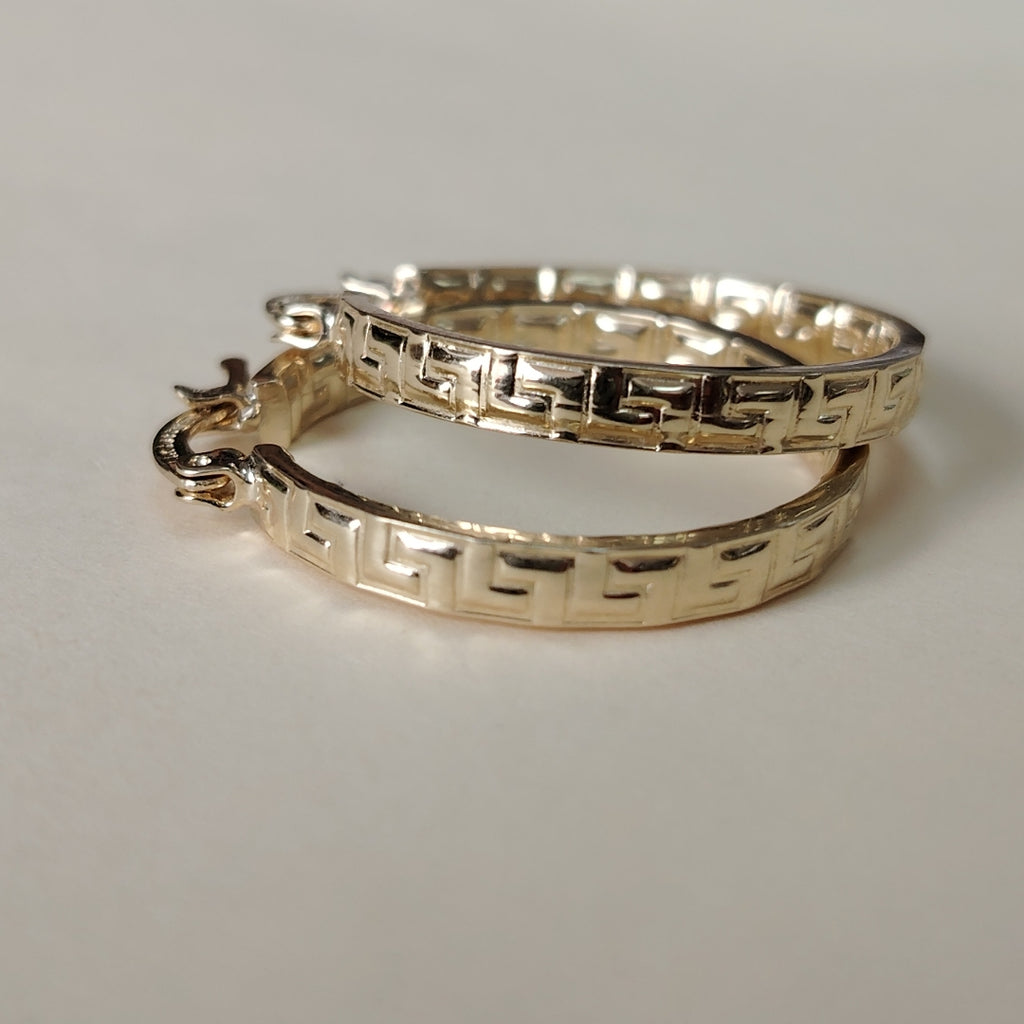 ARETES TEJIDO ARRACADA CON GRECAS 14K 2.7 GR (NUEVO)