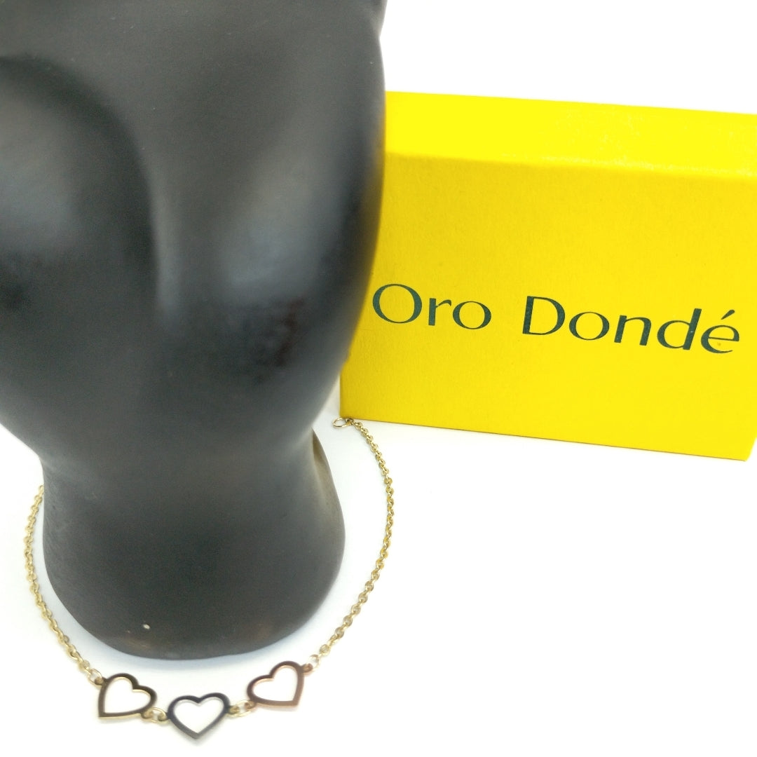 PULSERA ESPECIAL CON CORAZONES 14K 18 CM 1.4 GR (NUEVO)
