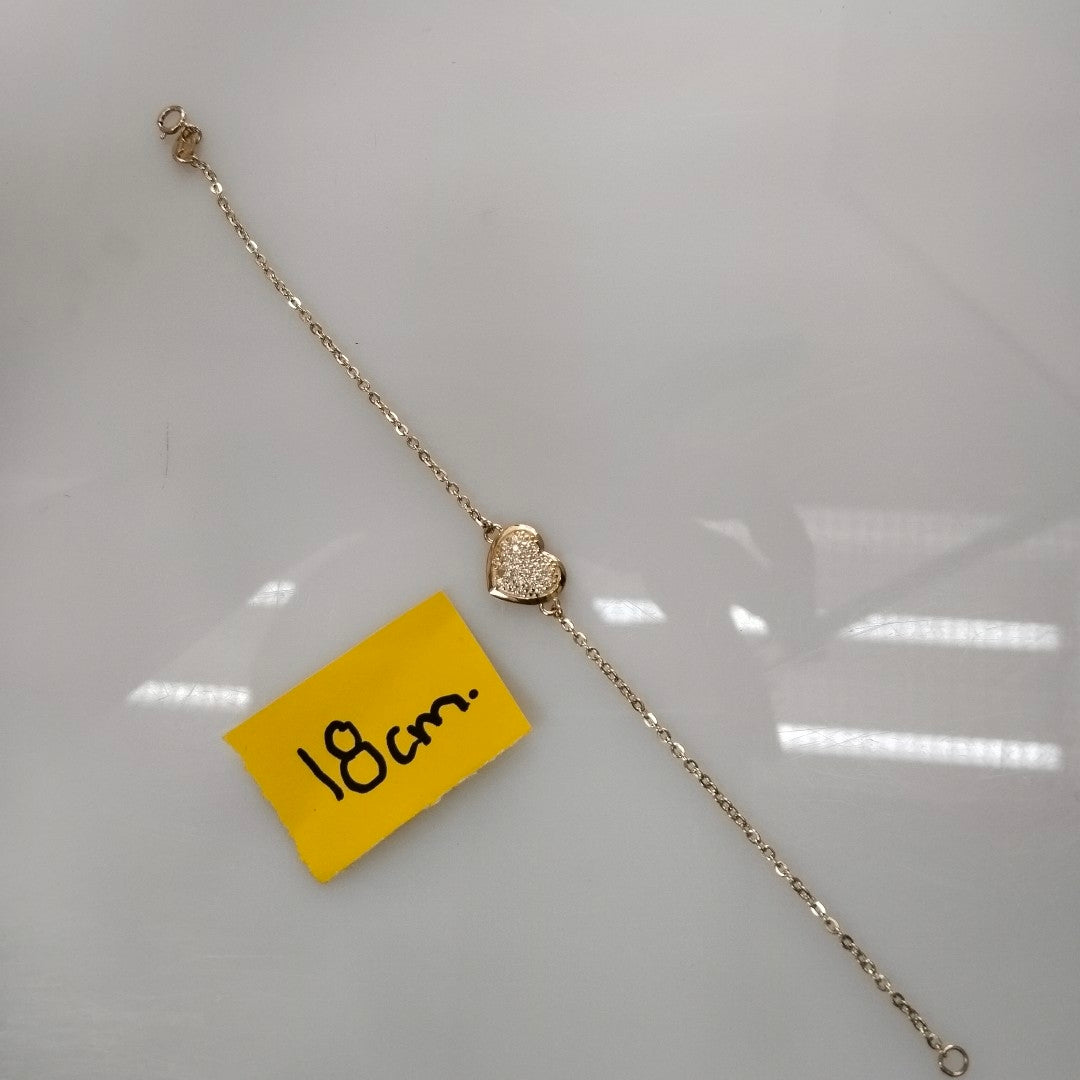 PULSERA TEJIDO ESPECIAL C CORAZON CIRCONIAS 14K 18 CM 2 GR (NUEVO)