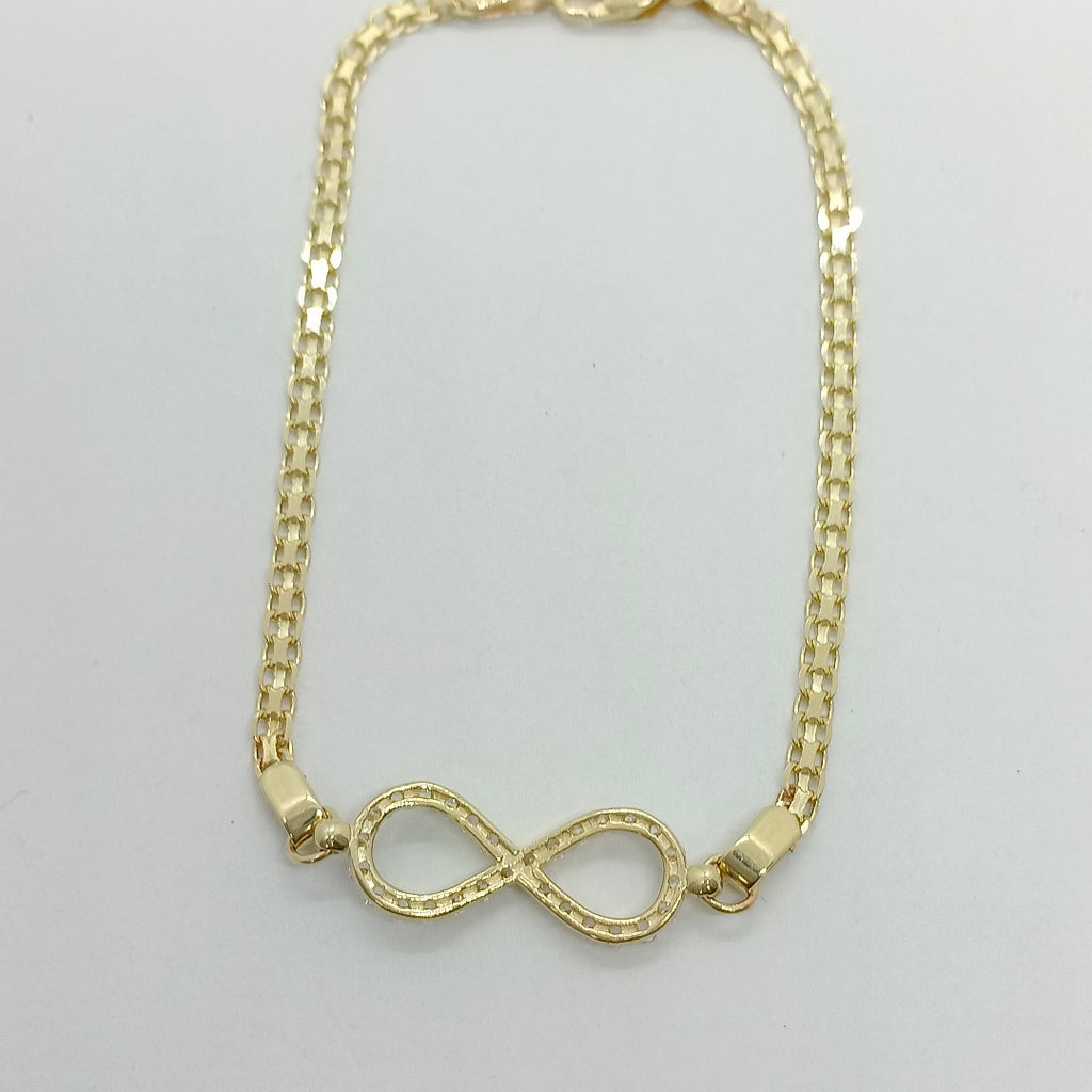 PULSERA TEJIDO ESPECIAL CON INFINITO Y CIRCONIAS 14K 18 CM 3.3 GR (NUEVO)