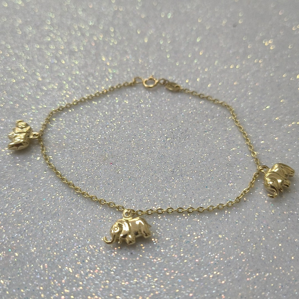 PULSERA ESPECIAL CON DIJES ELEFANTES 10K 18 CM 2.1 GR (NUEVO)