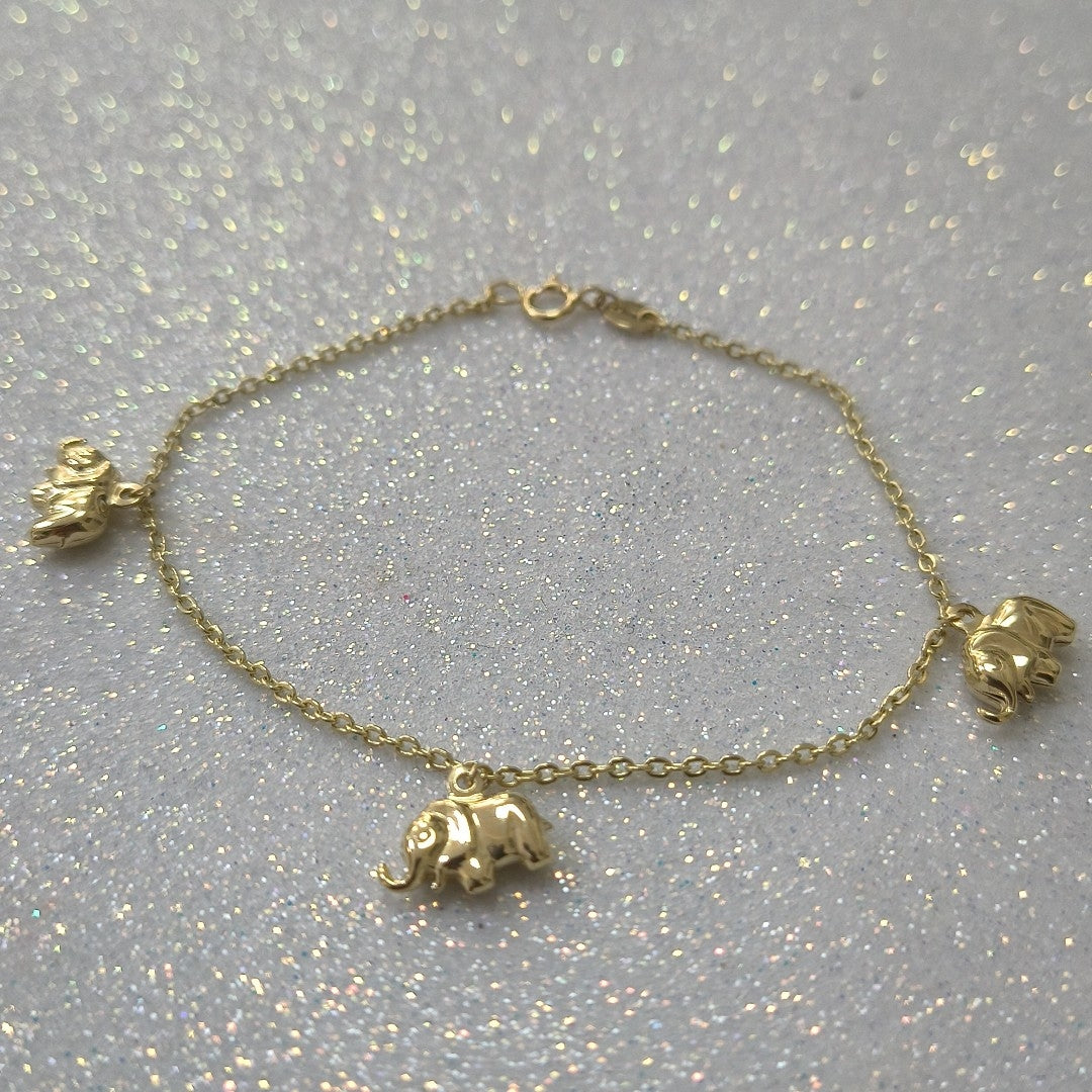 PULSERA ESPECIAL CON DIJES ELEFANTES 10K 18 CM 2.1 GR (NUEVO)