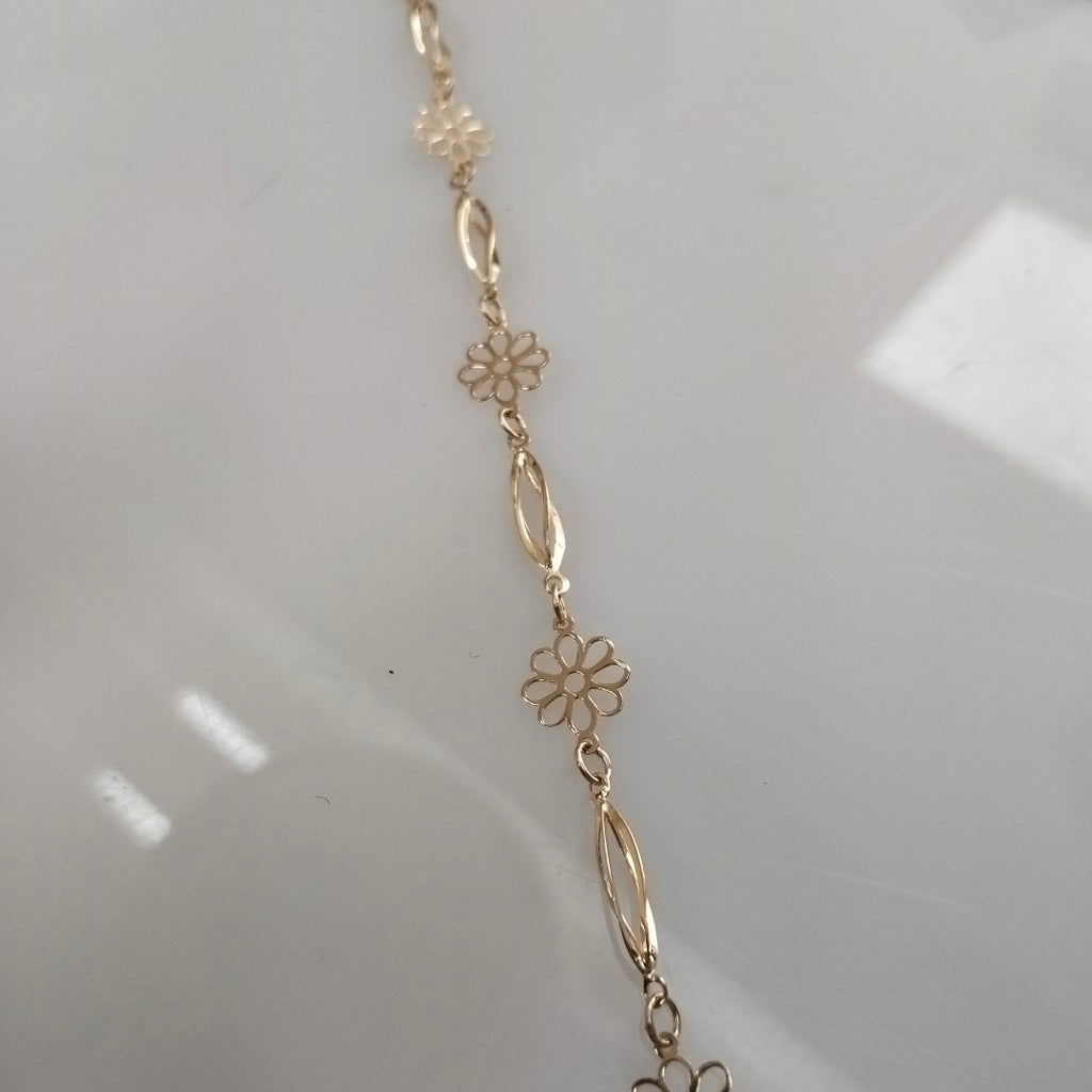 PULSERA ESPECIAL CON FLORES 14K 18 CM 2.6 GR (NUEVO)