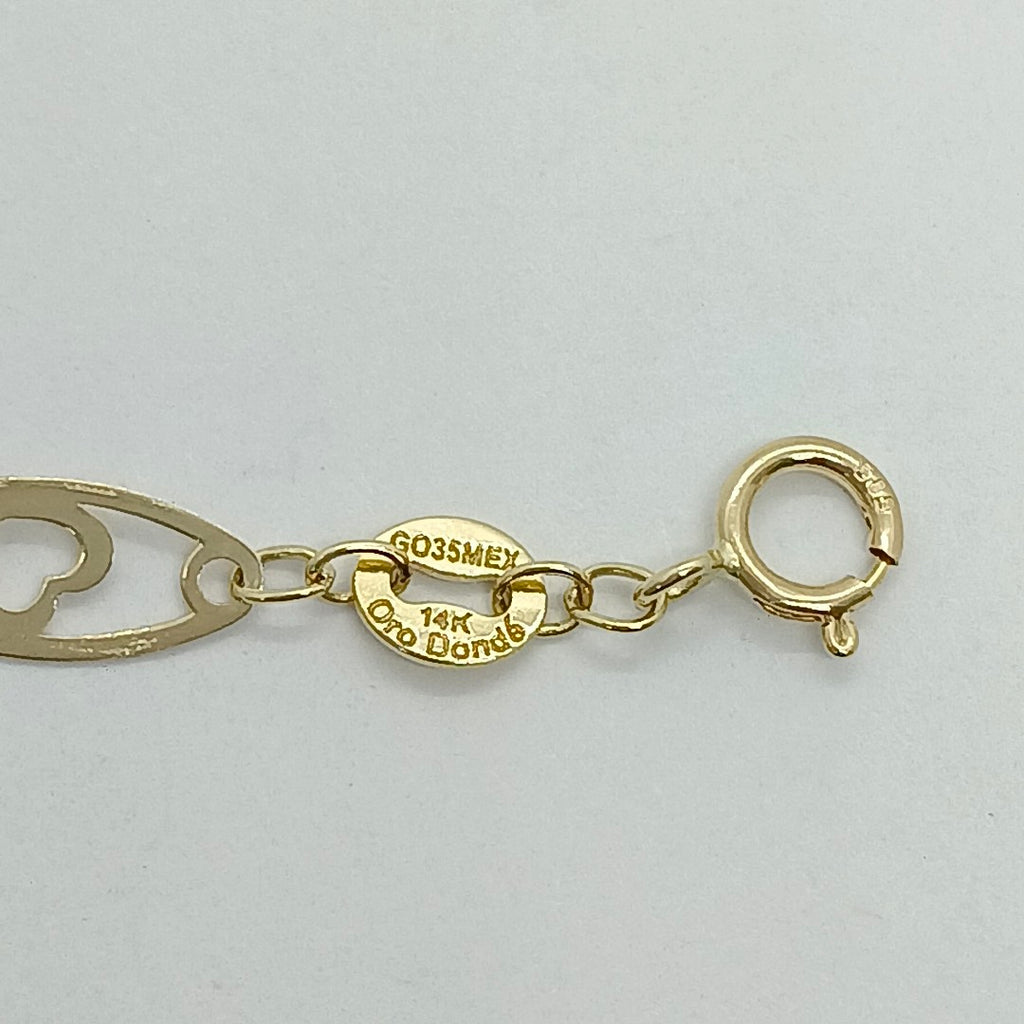 PULSERA TEJIDO ESPECIAL CON CORAZON 14K 18 CM 1.3 GR (NUEVO)
