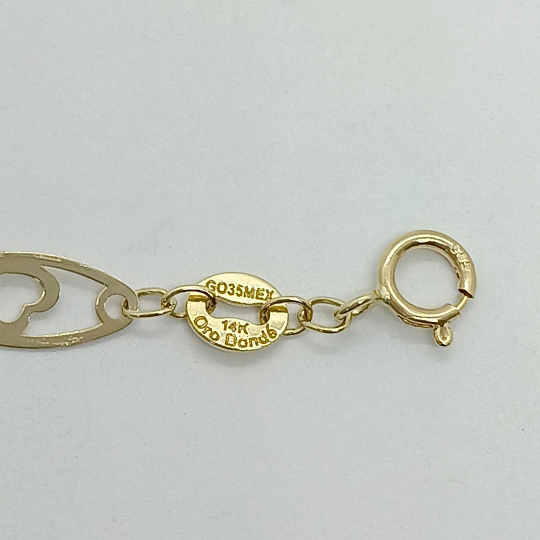 PULSERA TEJIDO ESPECIAL CON CORAZON 14K 18 CM 1.3 GR (NUEVO)