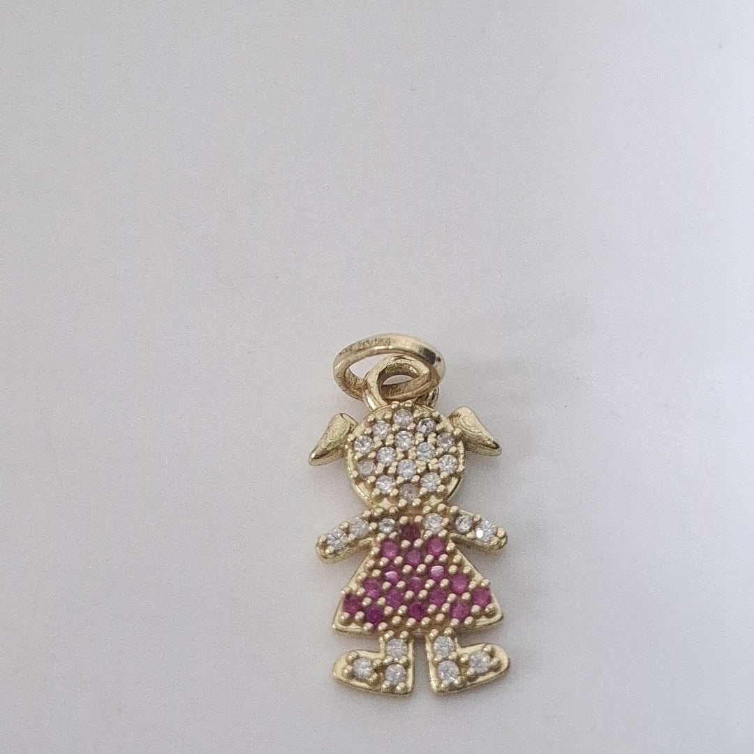 DIJE NIÑA CON CIRCONIAS Y PIEDRAS DE COLOR 10K 1.1 GR (NUEVO)