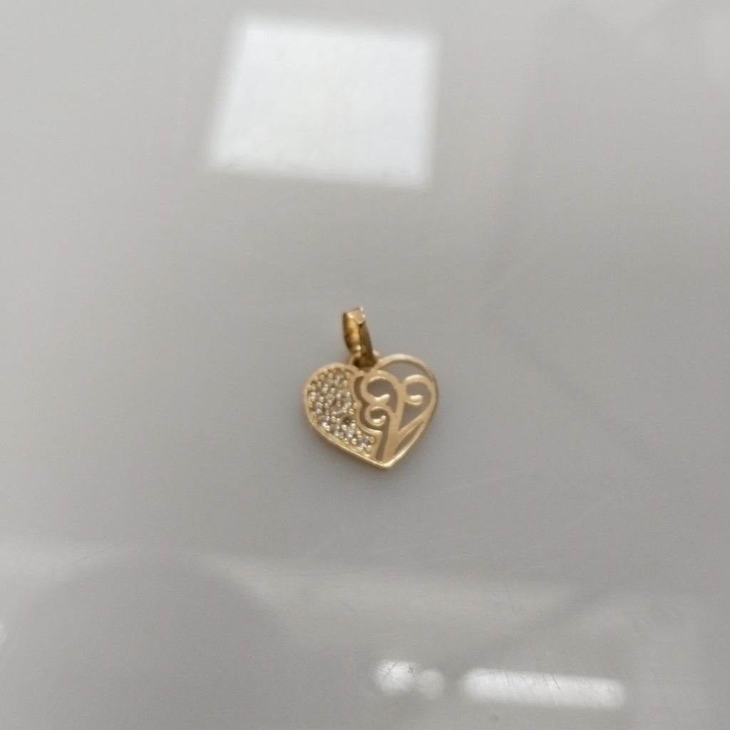 DIJE TEJIDO CORAZON CON CIRCONIAS Y ARBOL DE LA VIDA 14K 0.8 GR (NUEVO)