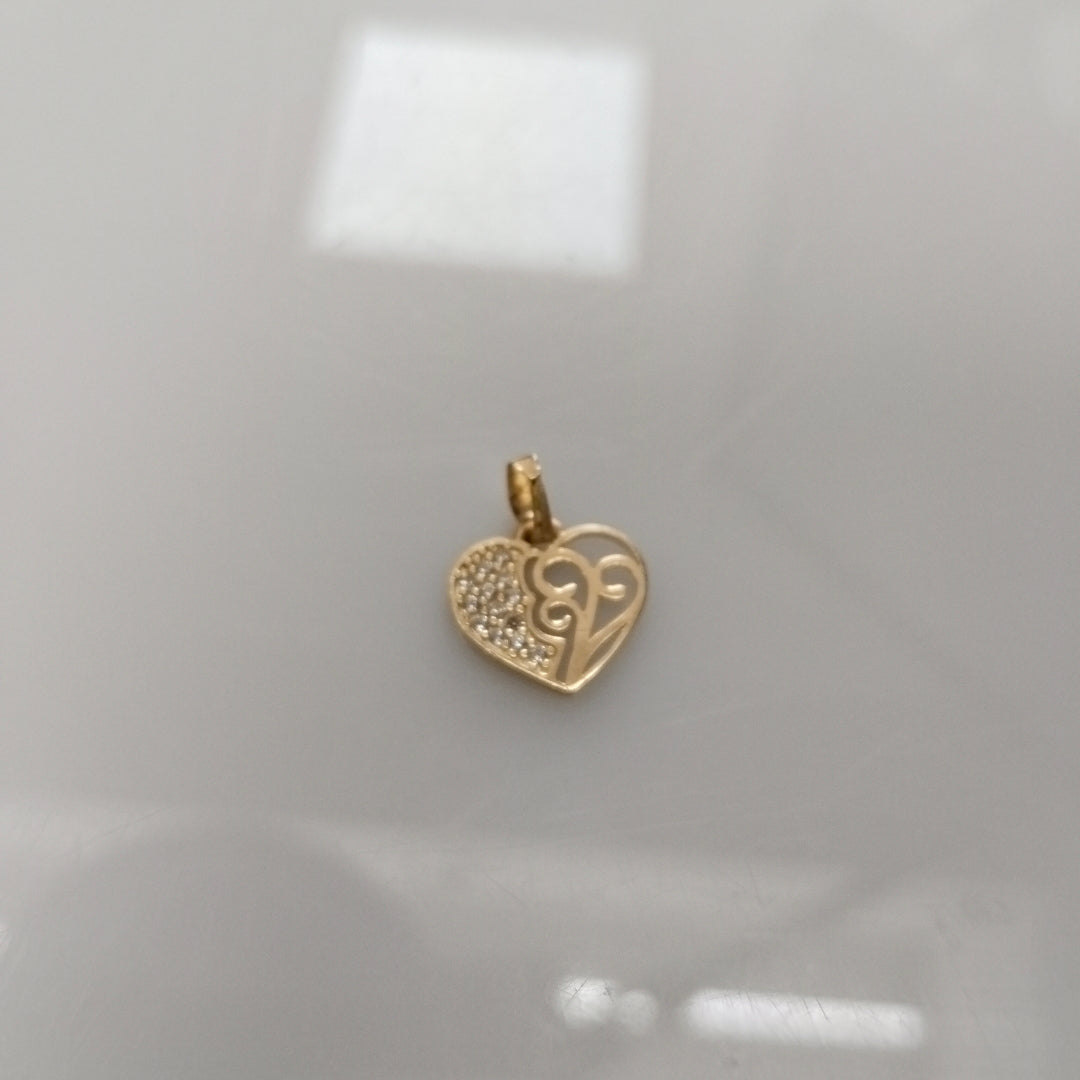 DIJE TEJIDO CORAZON CON CIRCONIAS Y ARBOL DE LA VIDA 14K 0.8 GR (NUEVO)