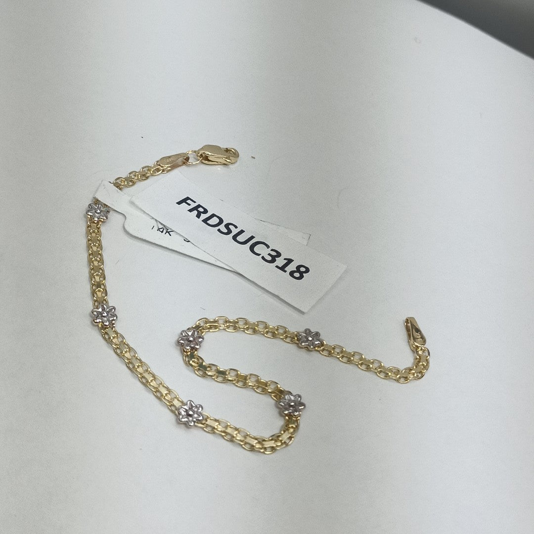 PULSERA ESPECIAL C FLORES 14K 18 CM 3 GR (NUEVO)