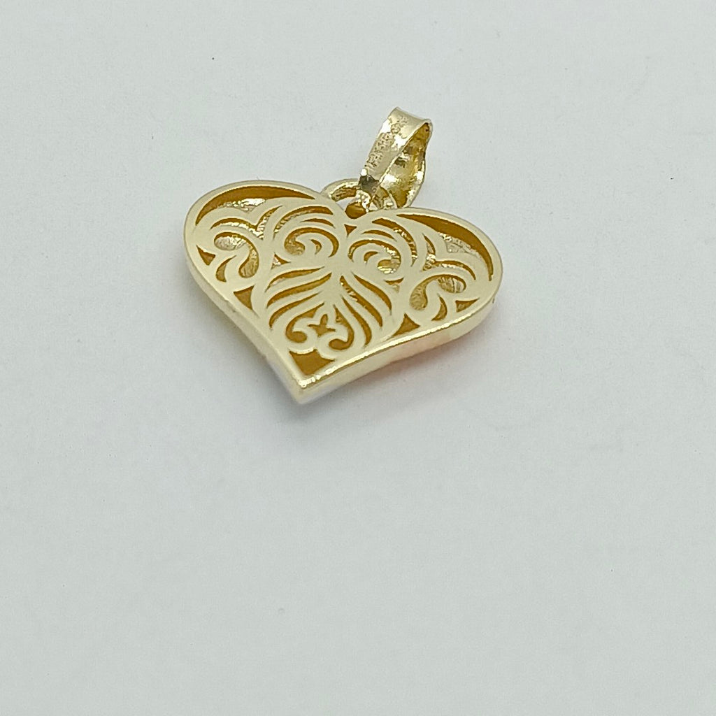 DIJE TEJIDO CORAZON LABRADO COMBINADO 14K 1.3 GR (NUEVO)