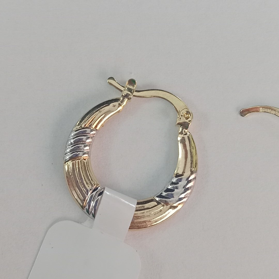 ARETES TEJIDO ARRACADAS COMBINADAS HUECAS 14K 1.9 GR (NUEVO)