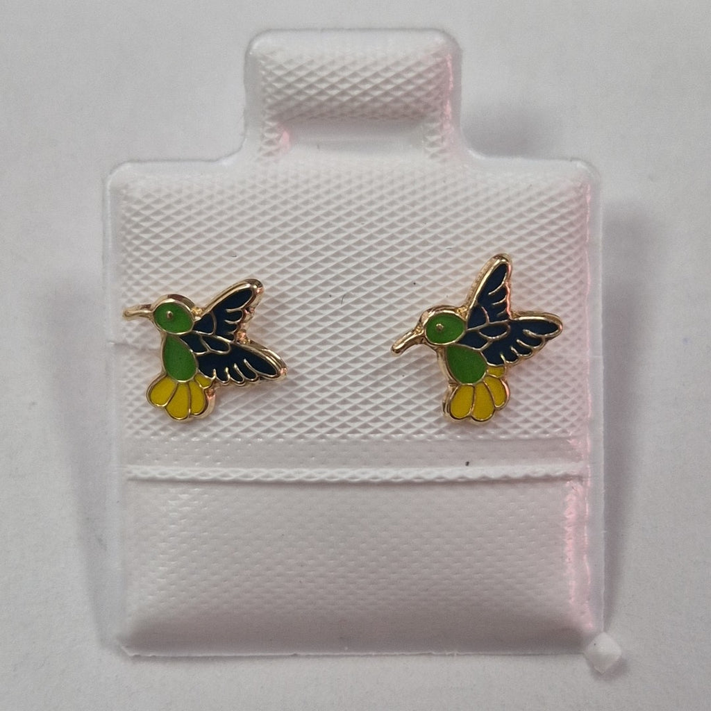 BROQUELES BROQUEL FIG COLIBRI ESMALTE VERDE 14K 0.2138 GR (NUEVO)