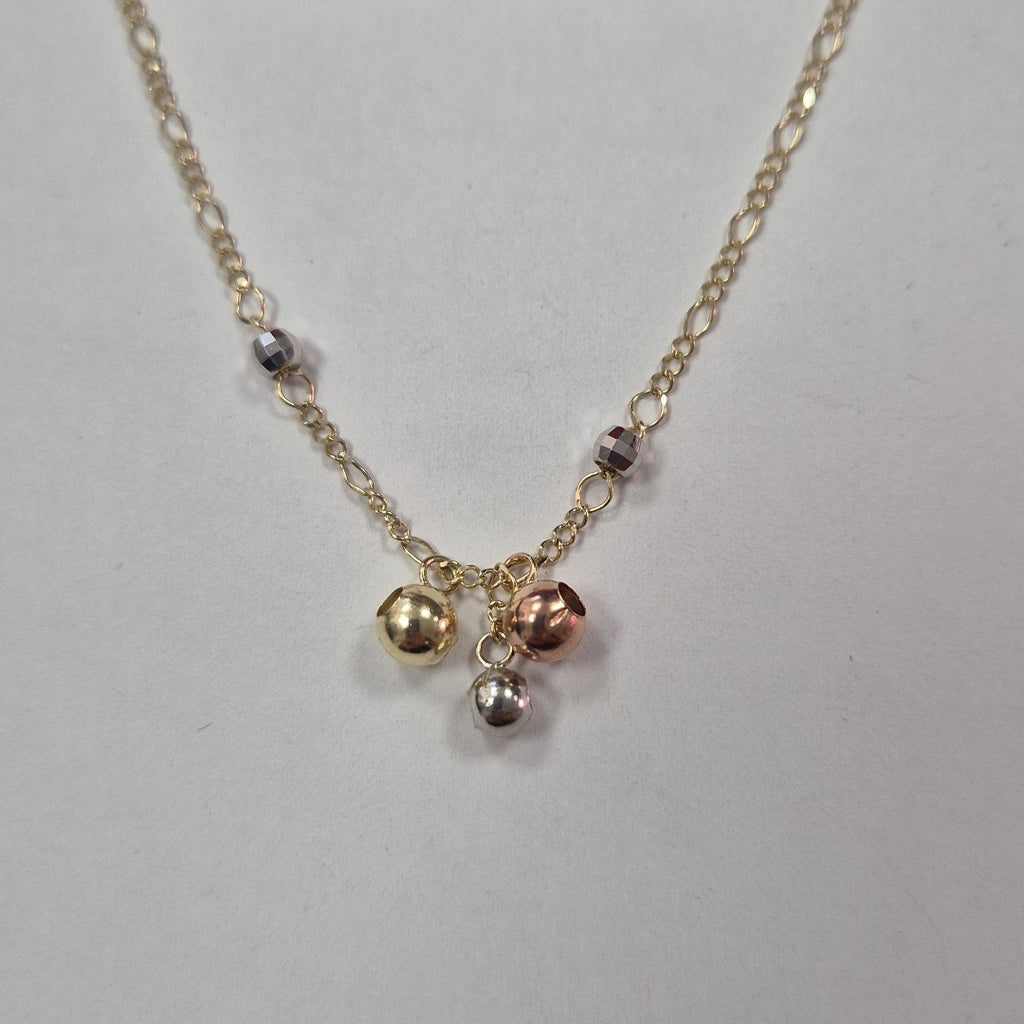 CADENA GARGANTILLA 3X1 CON ESFERAS COMBINADAS 14K 45 CM 3 GR (NUEVO)