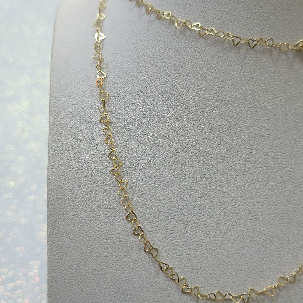 CADENAS TEJIDO CORAZONES ORO 10K 55 CM 1.6 GR (NUEVO)