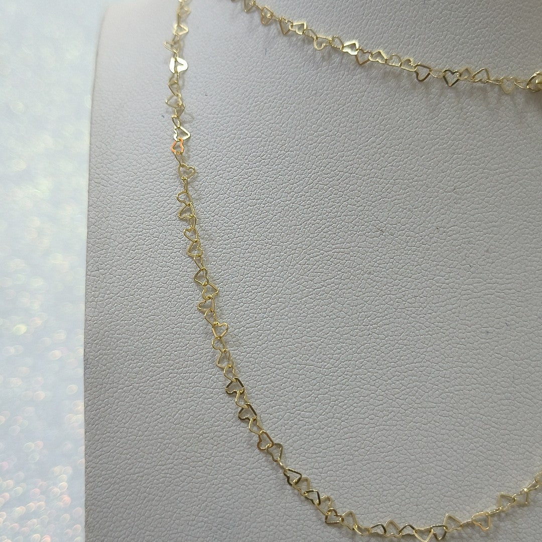 CADENAS TEJIDO CORAZONES ORO 10K 55 CM 1.6 GR (NUEVO)