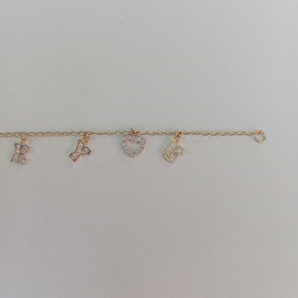 PULSERA ESPECIAL CON DIJES Y CIRCONIAS 14K 18 CM 3.3 GR (NUEVO)