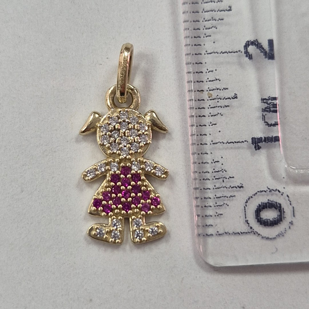 DIJE NIÑA CON CIRCONIAS Y PIEDRAS DE COLOR 10K 1.1 GR (NUEVO)