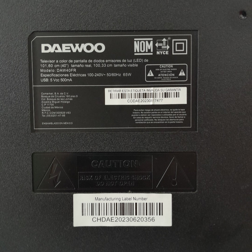 PANTALLA DAEWOO DAW40FR 40" LED FULL HD (SEMINUEVO)