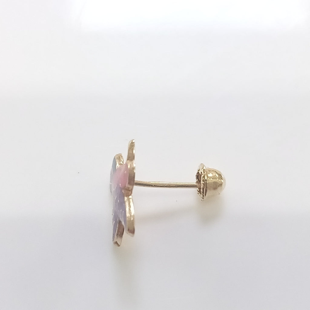 BROQUELES BROQUEL FIG COLIBRI ESMALTE ROSA 14K 0.2138 GR (NUEVO)