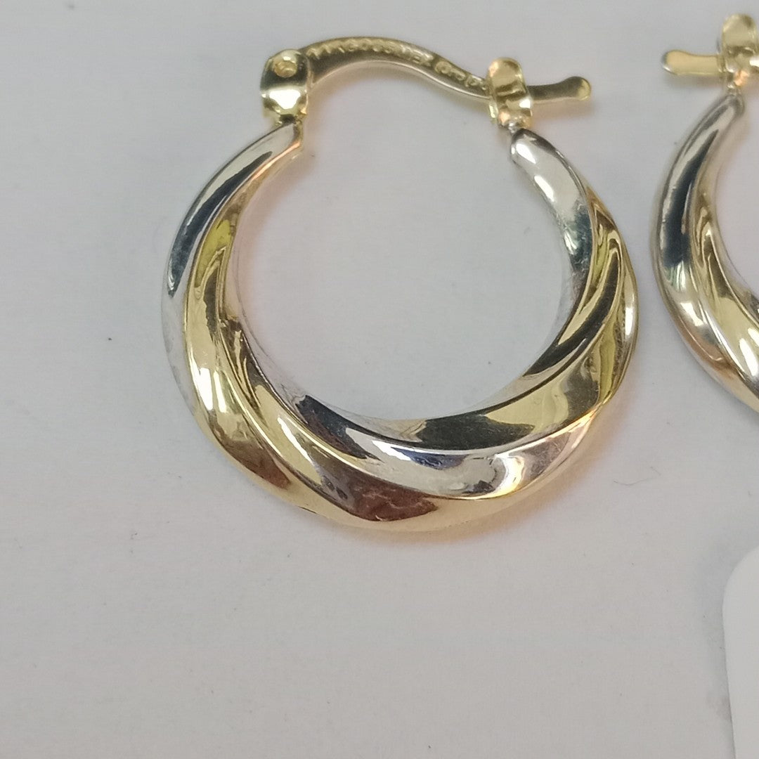ARETES TEJIDO ARRACADA TRENZADA COMBINADA 14K 1.9 GR (NUEVO)