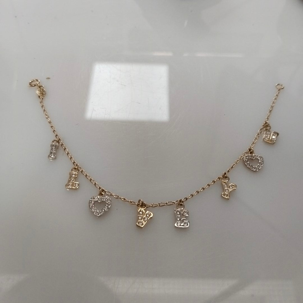 PULSERA ESPECIAL CON DIJES Y CIRCONIAS 14K 18 CM 3.3 GR (NUEVO)