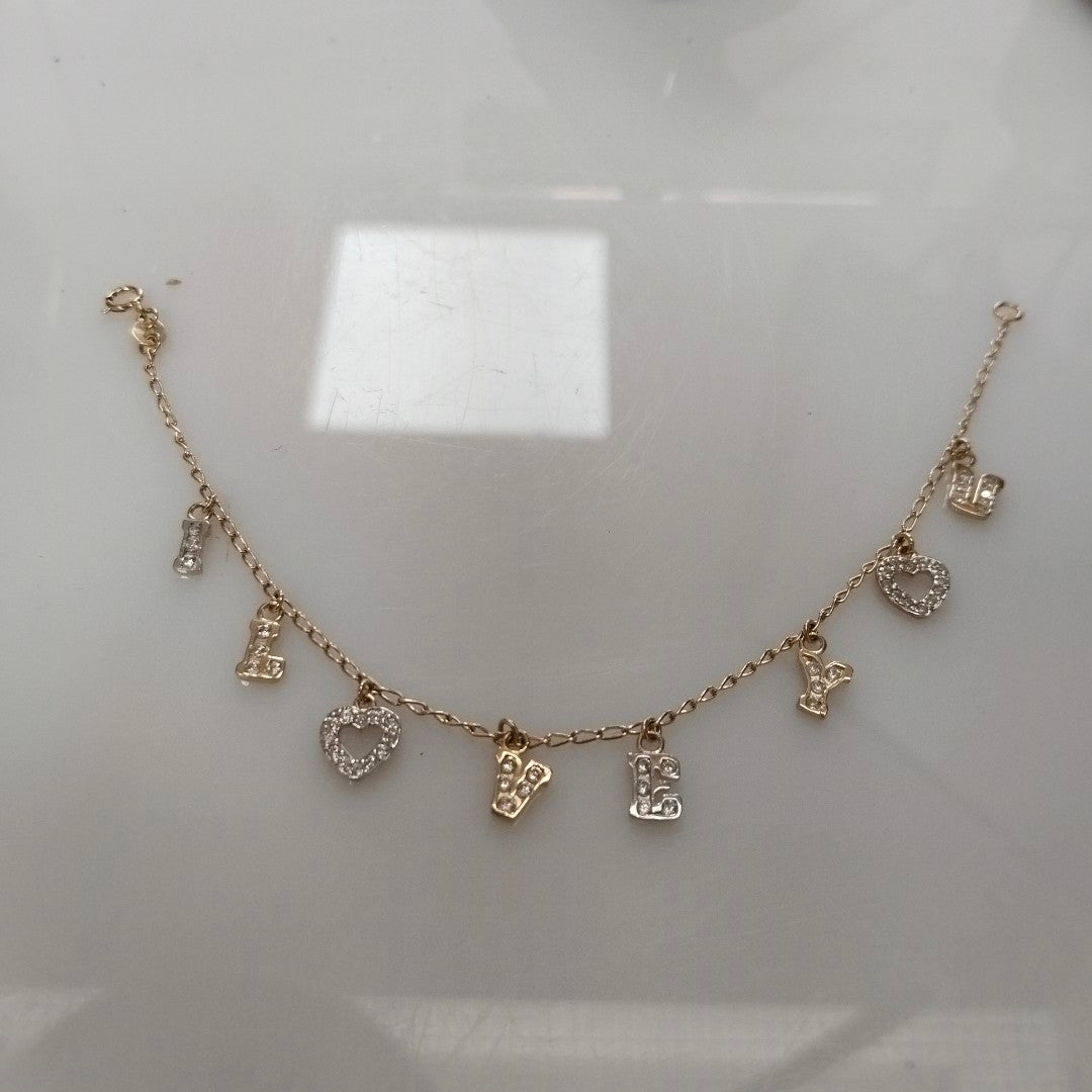 PULSERA ESPECIAL CON DIJES Y CIRCONIAS 14K 18 CM 3.3 GR (NUEVO)