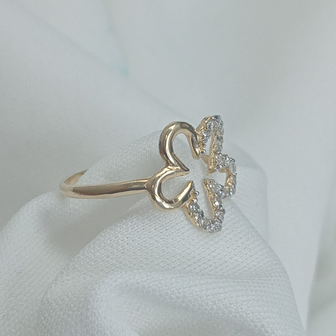 ANILLOS FIGURA FLOR CON CIRCONIA 14K TALLA 7 1.6 GR (NUEVO)