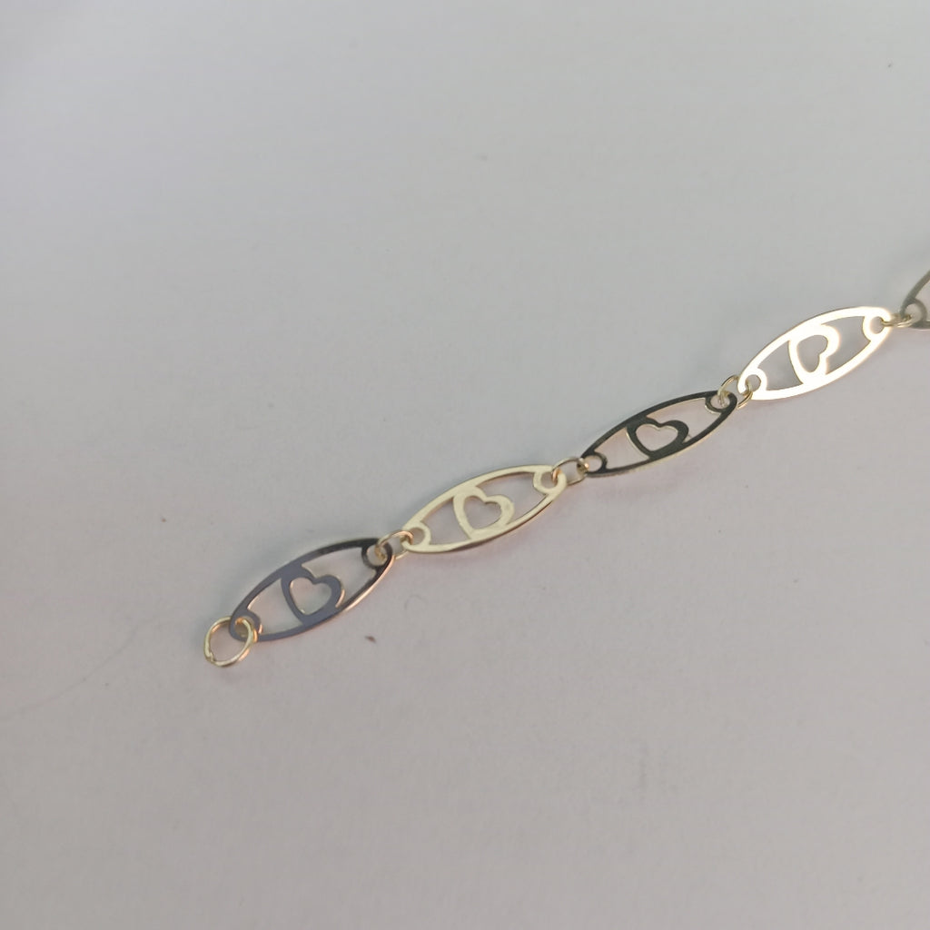 PULSERA TEJIDO ESPECIAL CON CORAZON 14K 18 CM 1.3 GR (NUEVO)