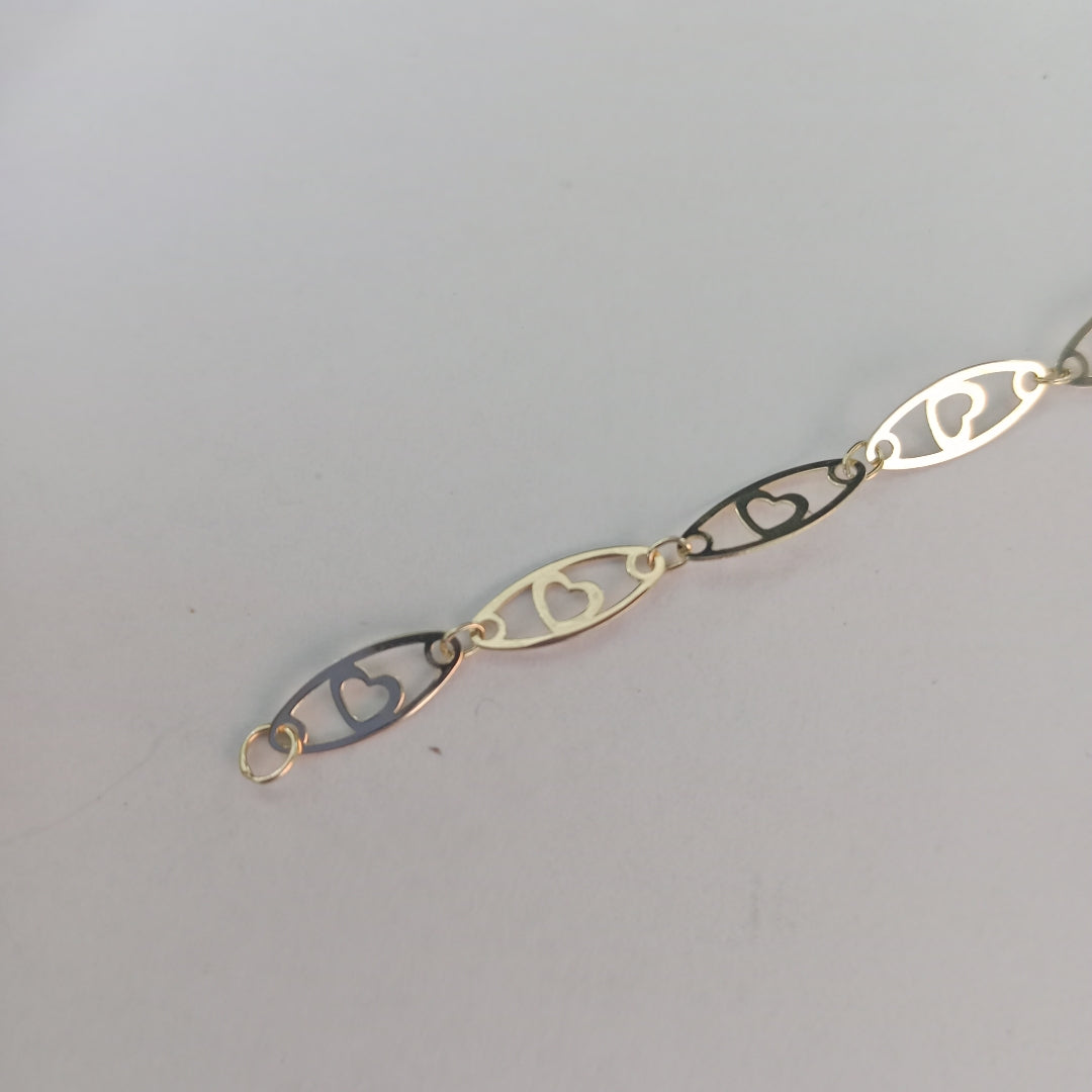 PULSERA TEJIDO ESPECIAL CON CORAZON 14K 18 CM 1.3 GR (NUEVO)