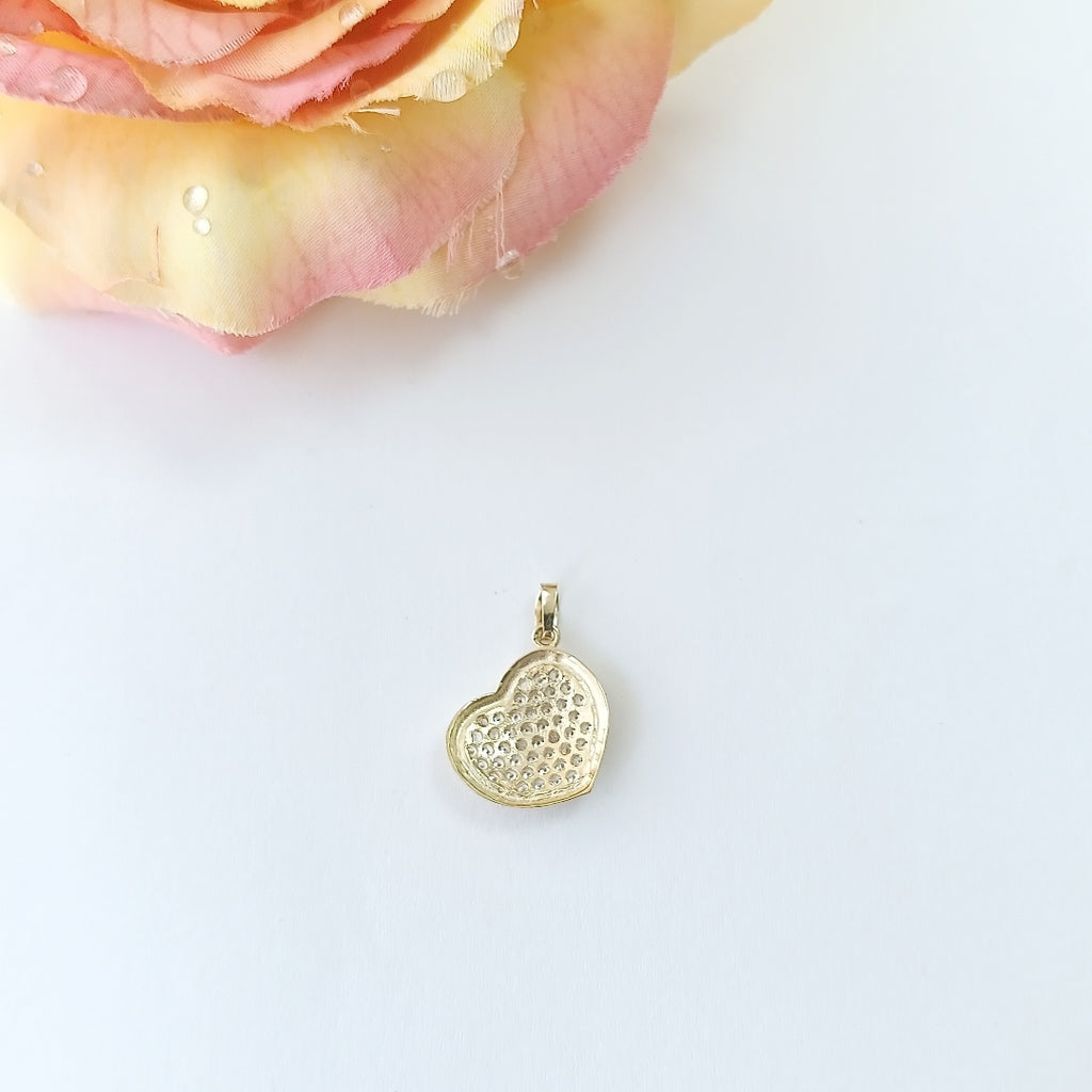 DIJE TEJIDO CORAZON CON CIRCONIAS 14K 1.7 GR (NUEVO)