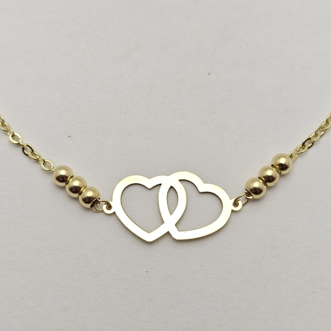 PULSERA TEJIDO ESPECIAL C CORAZONES 14K 18 CM 1.7 GR (NUEVO)