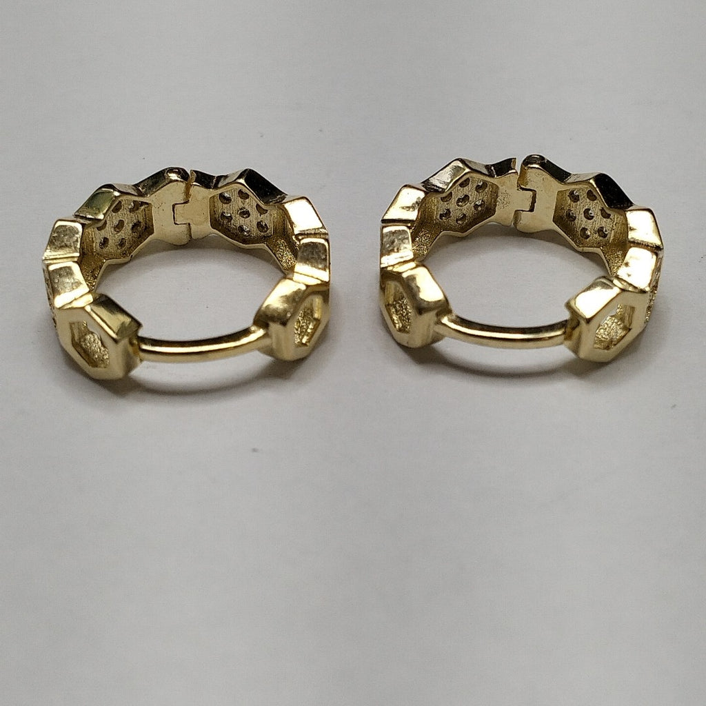ARETES HUGGIES HEXAGONALES C CIRCONIAS 14K 2.7 GR (NUEVO)